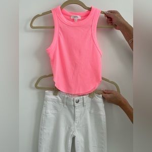 BUNDLE: White American Eagle Jeans & Hot Pink Cropped Tank